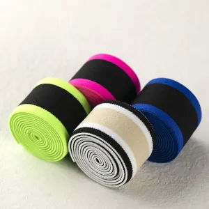 1 1/2 inch (38 mm) Colored Neon Orange/Pink/Neon Green/Blue Striped Twill Elastic, Waistband Elastic