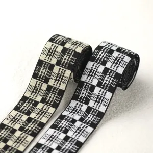 1.5 inch (40 mm) Wide White Black Plaid Elastic - 1 Yard