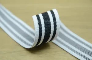 1.5" 38mm Wide White and black Striped Colored Elastic, -1 Yard