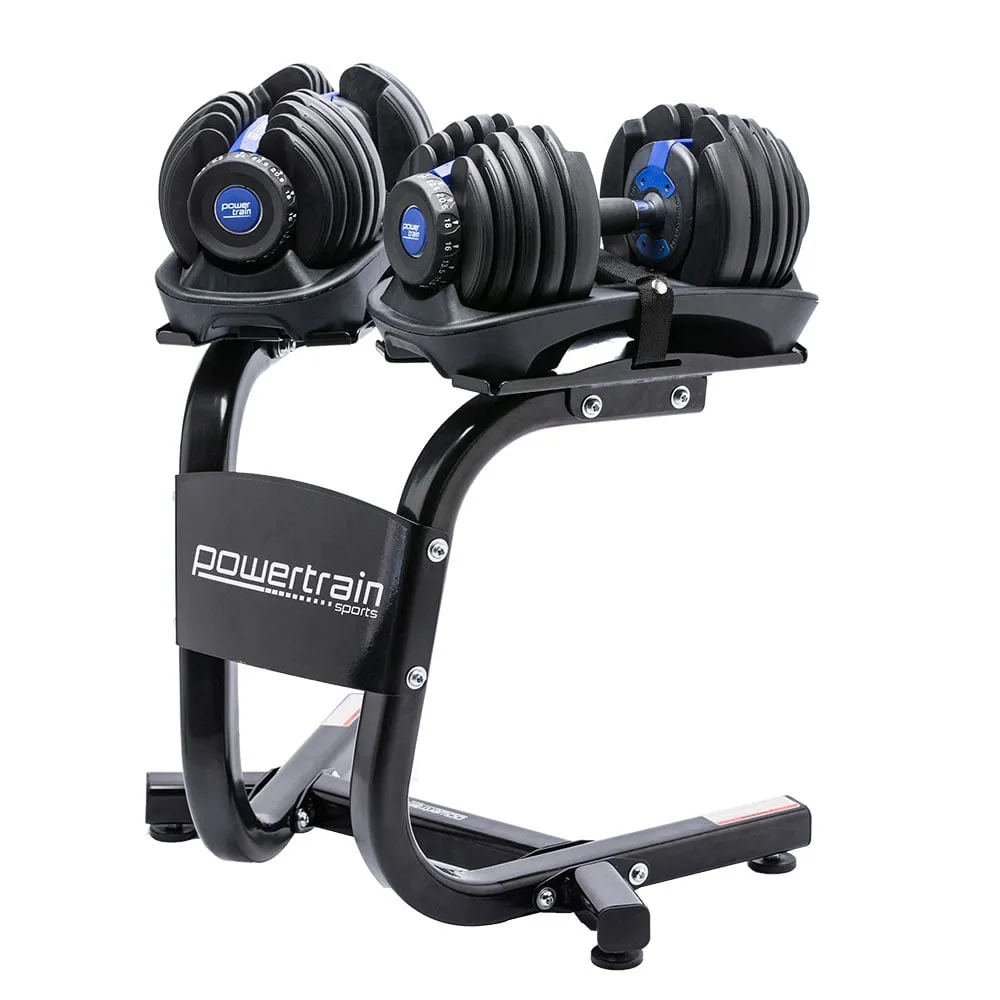 Adjustable 48KG Dumbbell Set w/ Stand, 15 Weights, Powertrain