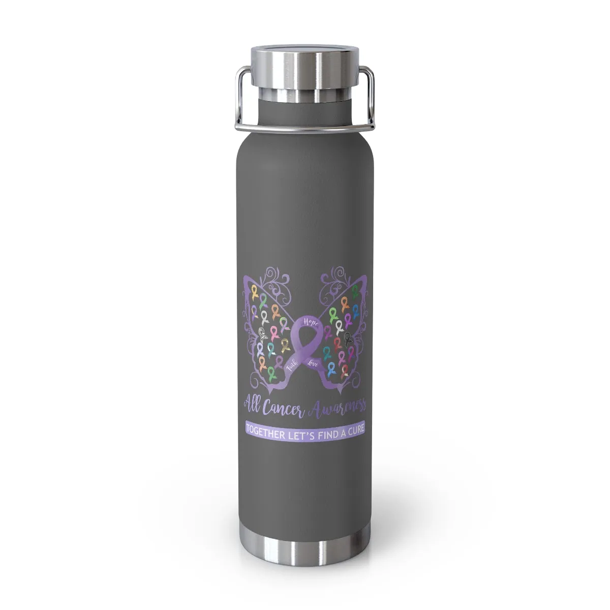 All Cancer Awareness Filigree Butterfly Copper Vacuum Insulated Bottle, 22oz - Several Colors Available