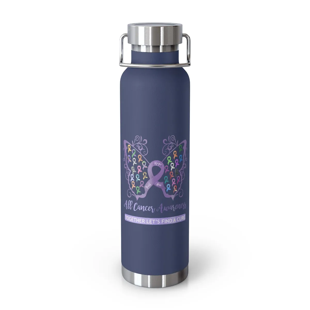 All Cancer Awareness Filigree Butterfly Copper Vacuum Insulated Bottle, 22oz - Several Colors Available