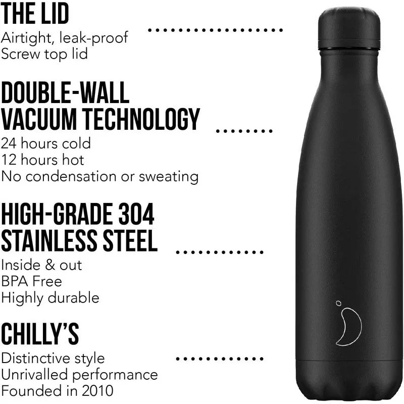 Chilly’s Mono Black Bottle - 500ml or 750ml