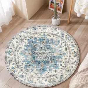 Conrad Blue Traditional Distressed Round Non Slip Rug