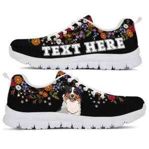 Custom Name Aussie Sneaker, Aussie Flower Floral Colorful Dog Lovers Sneakers Gym Running Shoes, Best Running Shoes