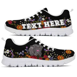 Custom Name Pug Sneaker, Pug Colorful Flower Floral Dog Lovers Sneakers Gym Running Shoes, Best Running Shoes