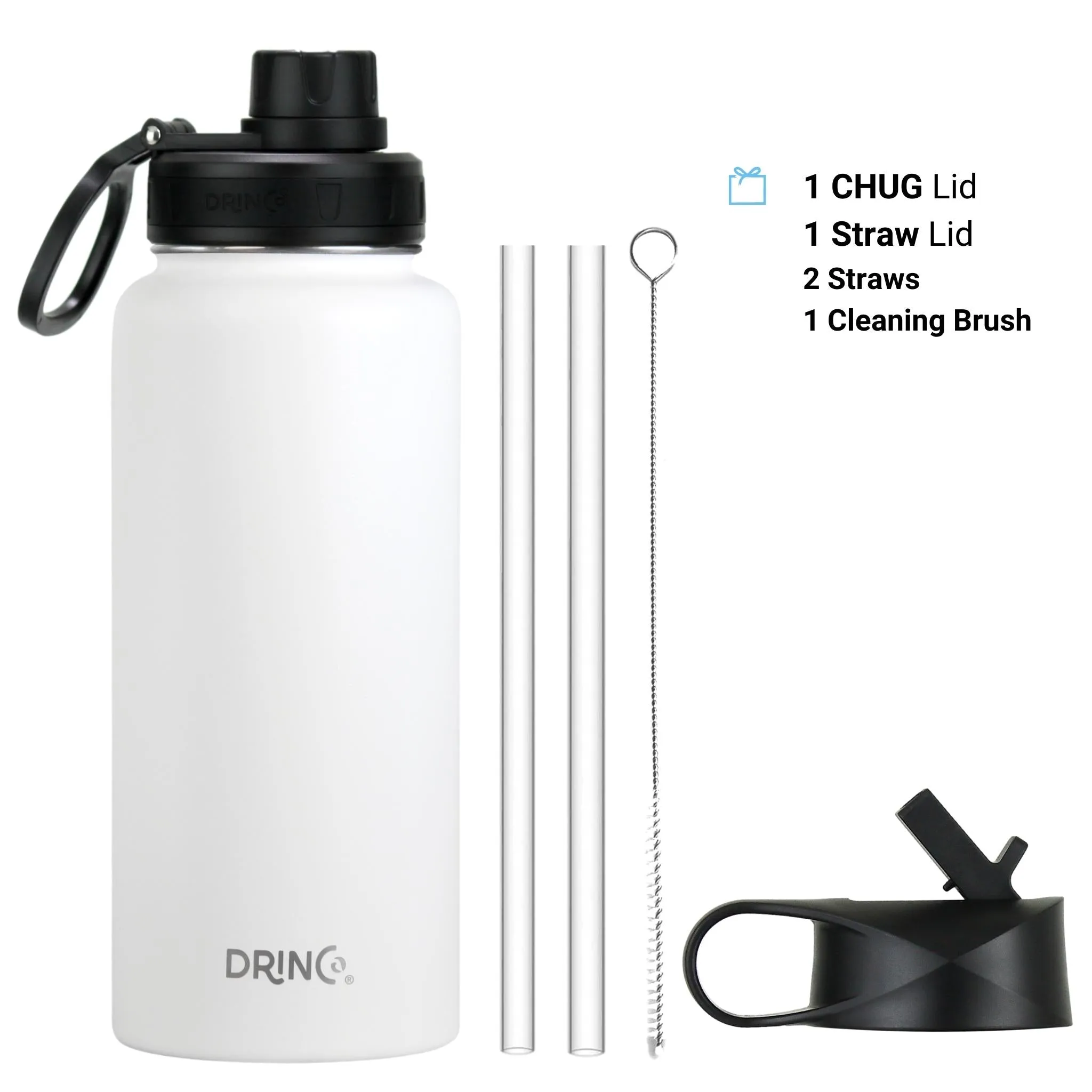 DRINCO® 32oz Stainless Steel Water Bottle - USA Flag-Artic White