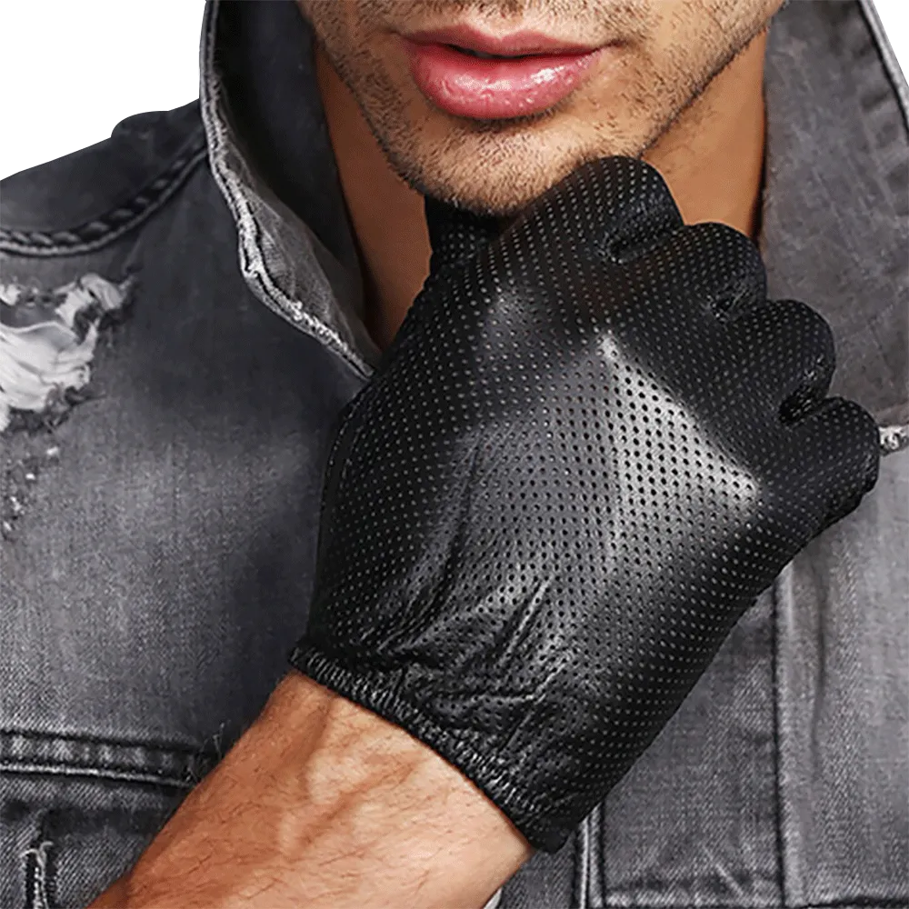 Driving Leather Gloves with Breathable Mesh Short Wrist Style