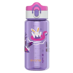 Evorie Tritan Kids Drinking Spout Water Bottle 380mL, Purple Bunny