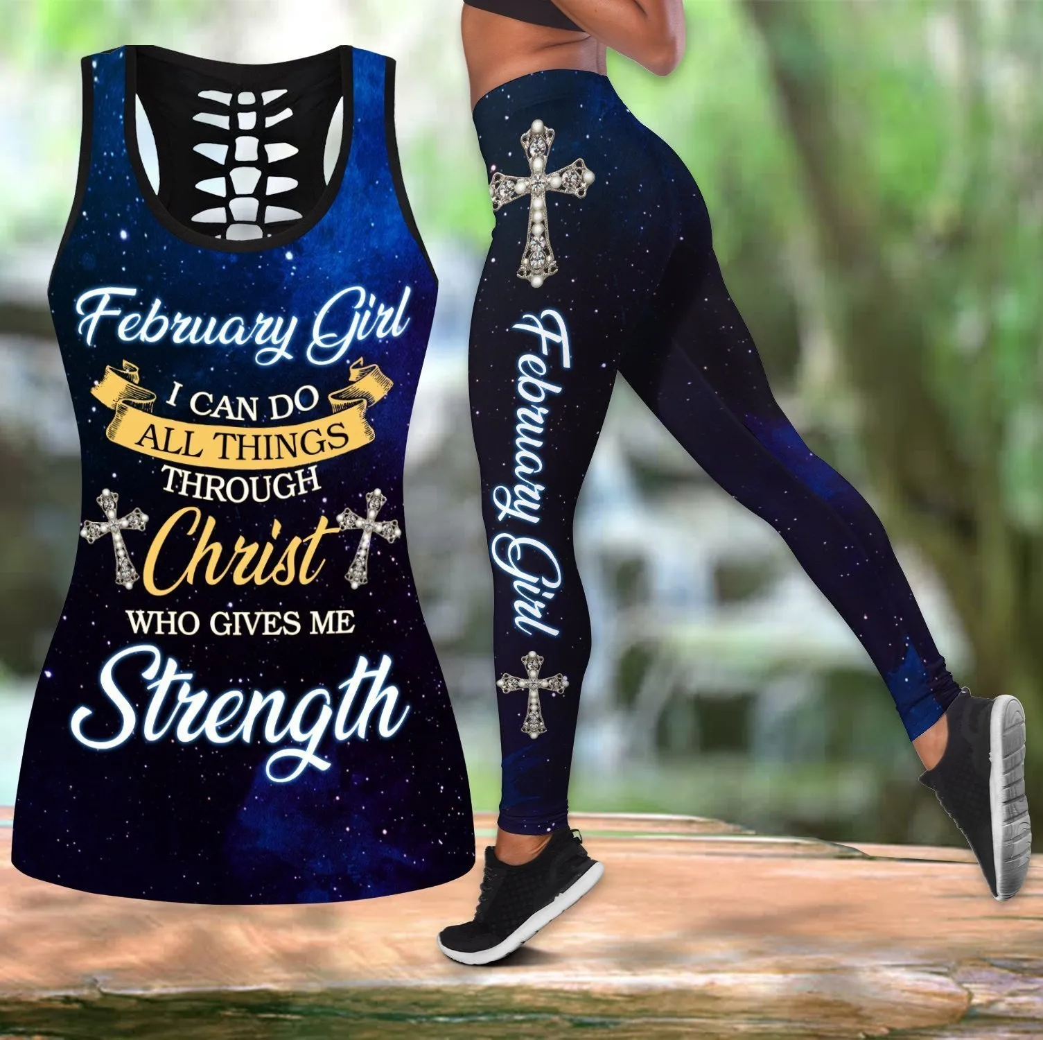 February Girl I Can Do All Things Through Christ Who Give Me Strength Jesus - Christian Tank Top And Legging Sets For Women