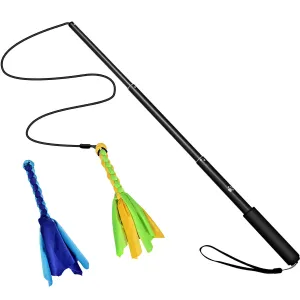 Fresh Fab Finds Extendable Dog Flirt Pole with Lure 10.23-26.77in Teaser Wand with 2 Replaceable Interactive Tail Toys For Small Medium Large Dogs Training Exercise T