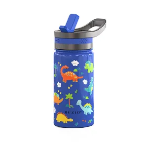 Kids Water Bottle with Straw Lid |14oz | Blue Dinosaur Park