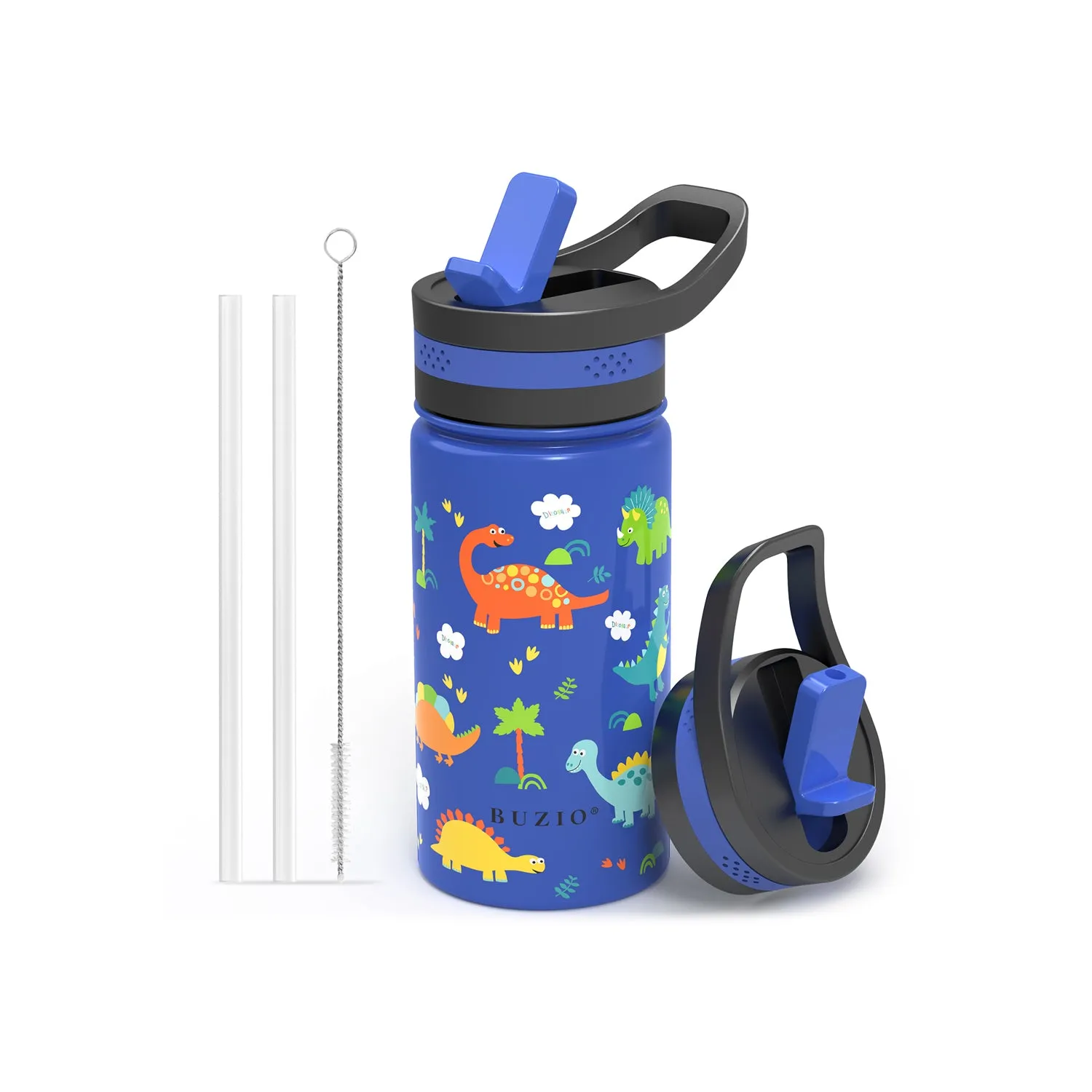 Kids Water Bottle with Straw Lid |14oz | Blue Dinosaur Park