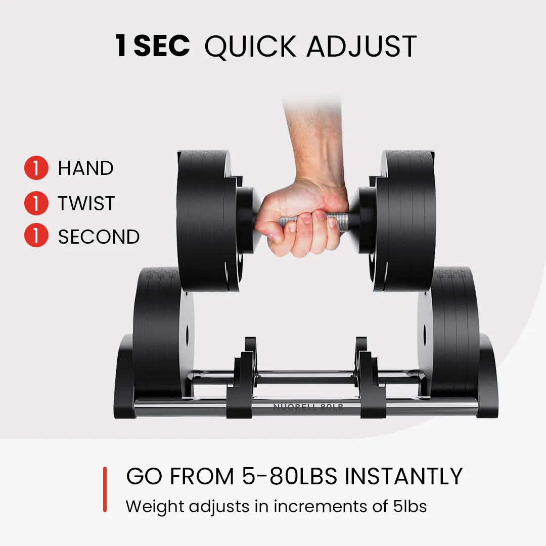 NUOBELL Adjustable Dumbbell Set 5-80 lbs with a Complimentary 3-Year Extended Warranty ($49.99 value)