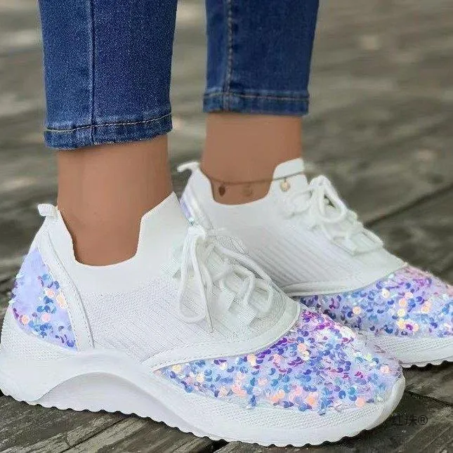 Owlkay Autumn Women's Fashionable Comfortable Sequin Casual Sports Shoes