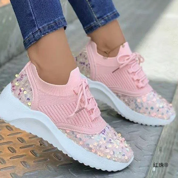 Owlkay Autumn Women's Fashionable Comfortable Sequin Casual Sports Shoes